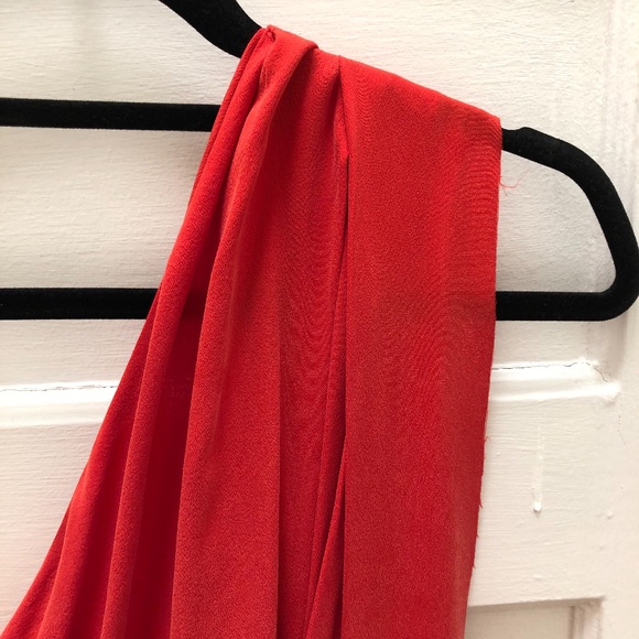 Raw Silk Red Acne Dress - One Shoulder - Size 34 - Picture 3 of 11